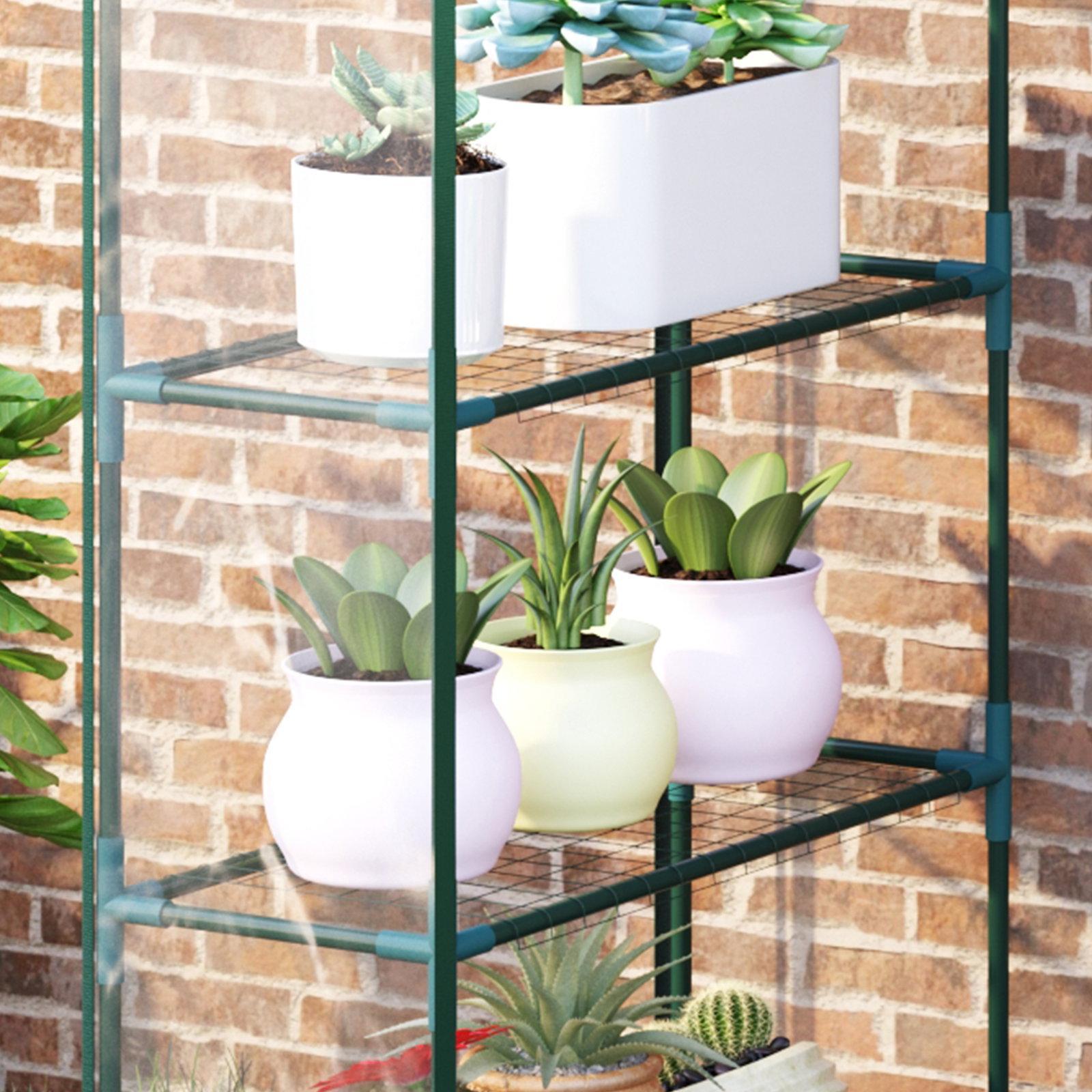 Estufa de jardim com 8 prateleiras cobertura de PVC e estrutura de aço 143x73x195 cm transparente e verde
