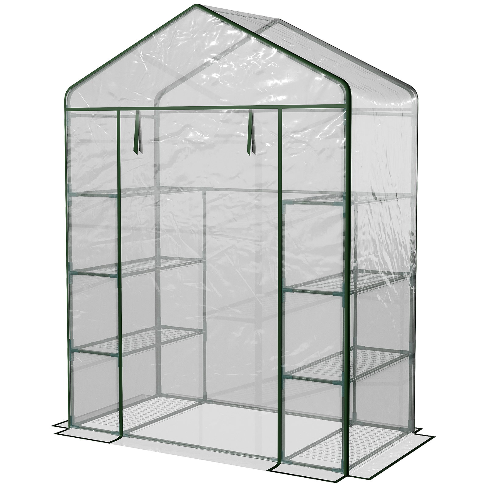 Estufa de jardim com 8 prateleiras cobertura de PVC e estrutura de aço 143x73x195 cm transparente e verde