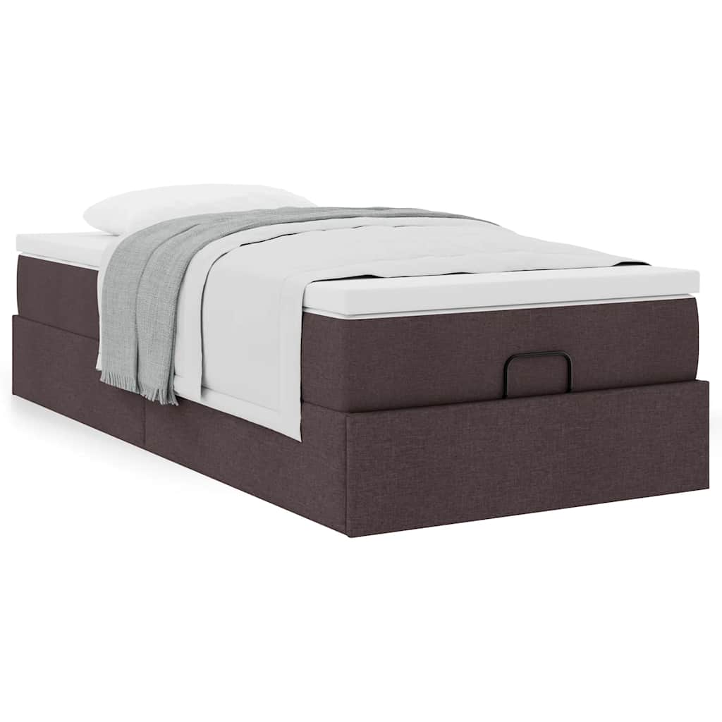 Estrutura cama otomana colchão 90x190 cm tecido castanho escuro