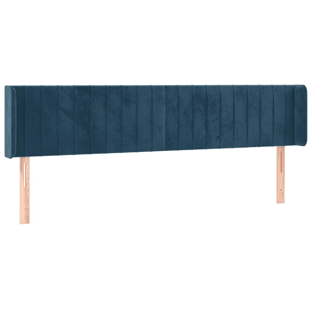Cabeceira cama c/ luzes LED veludo 163x16x78/88 cm azul-escuro