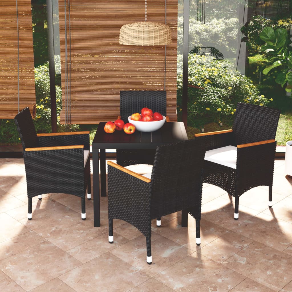 5 Pcs conjunto de jantar p/ jardim c/ almofadões vime PE preto