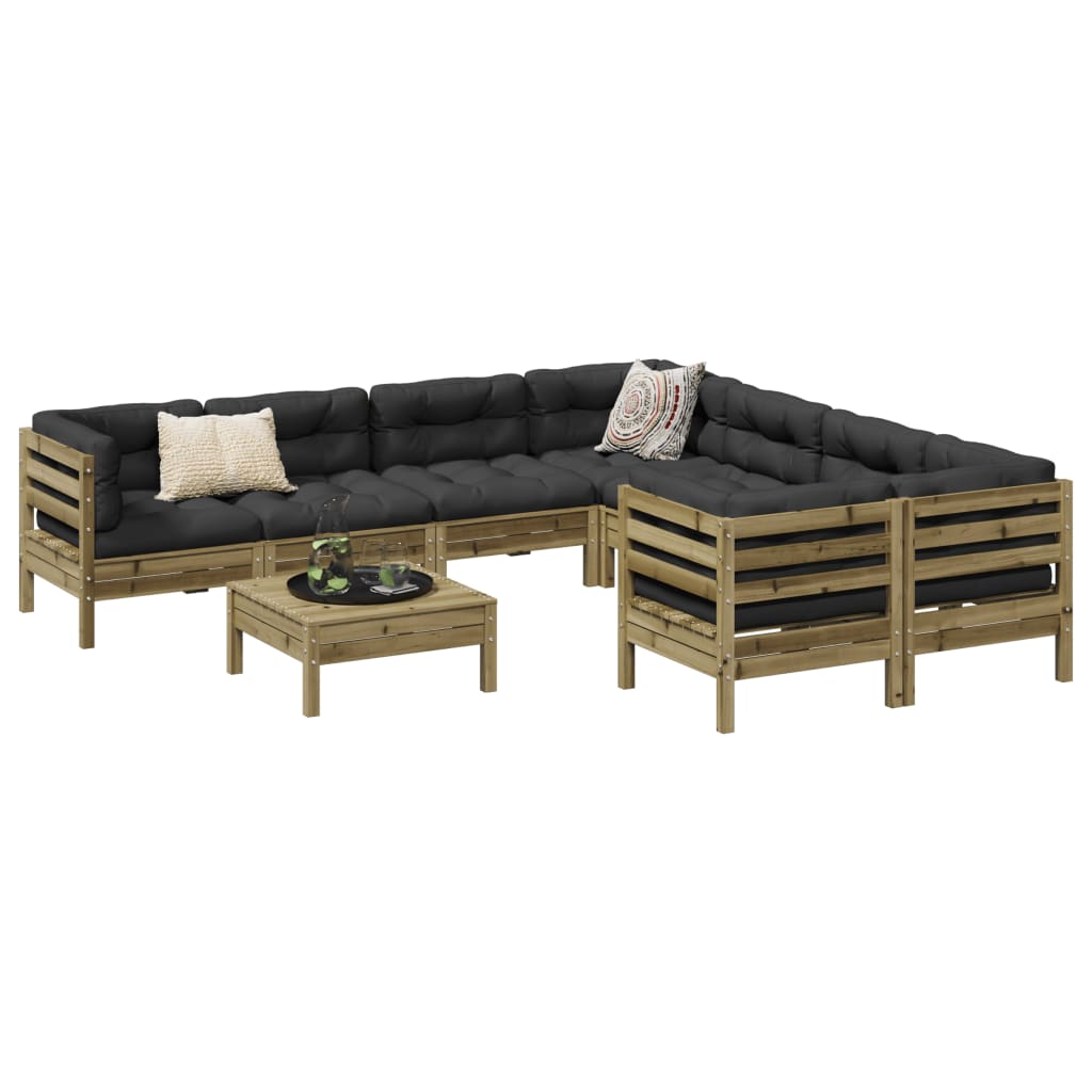 9 Pcs conjunto sofás de jardim c/ almofadões pinho impregnado
