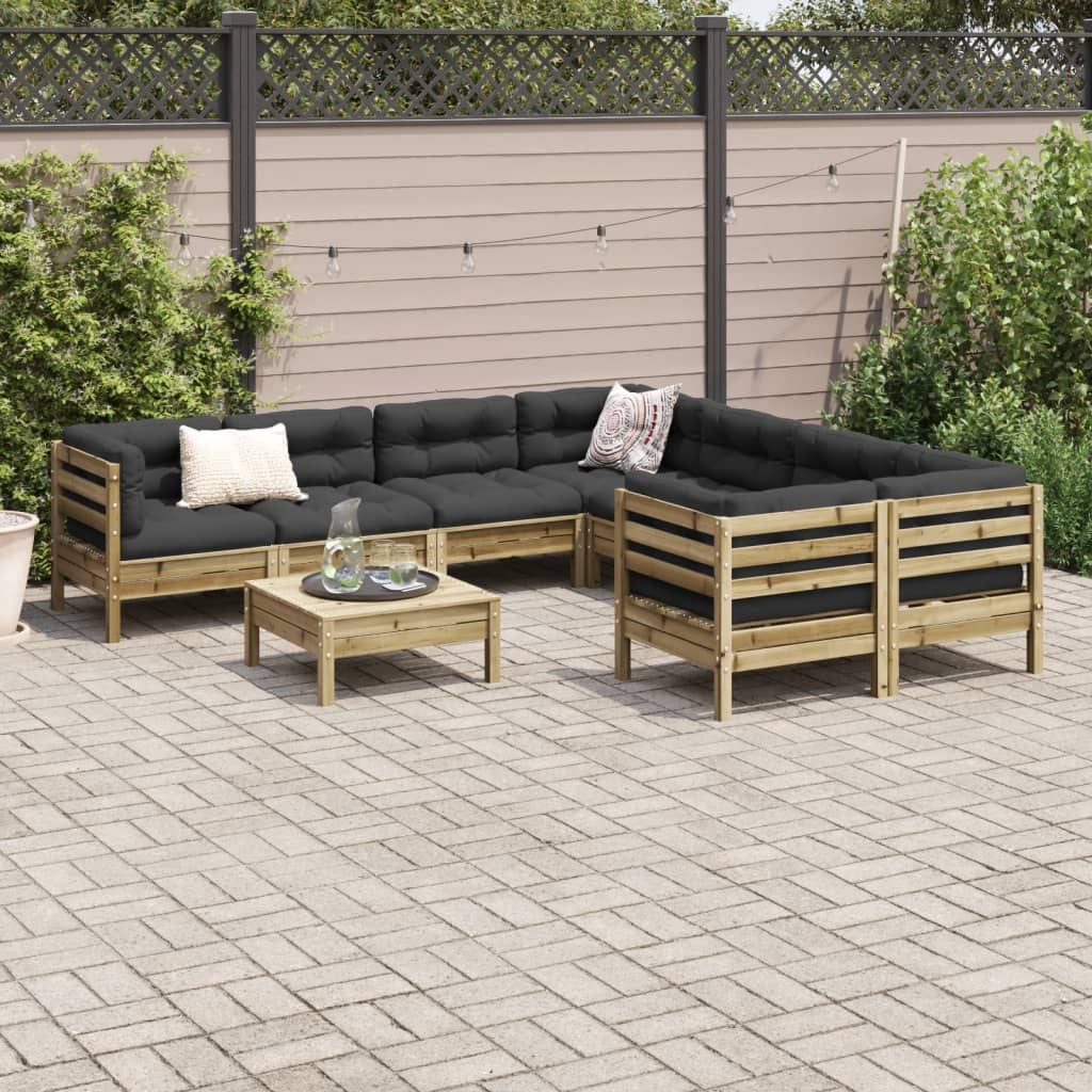 9 Pcs conjunto sofás de jardim c/ almofadões pinho impregnado