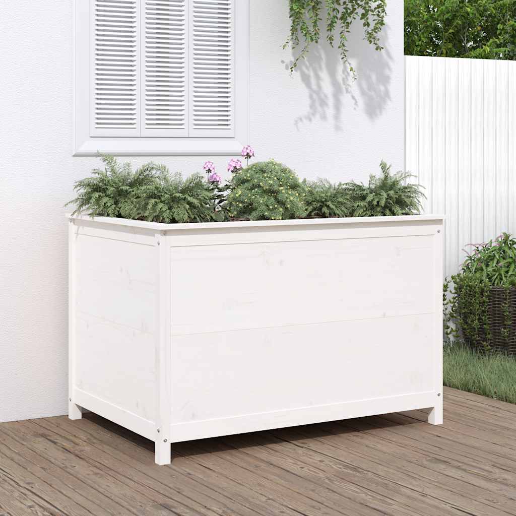 Canteiro elevado de jardim 119,5x82,5x78 cm pinho maciço branco
