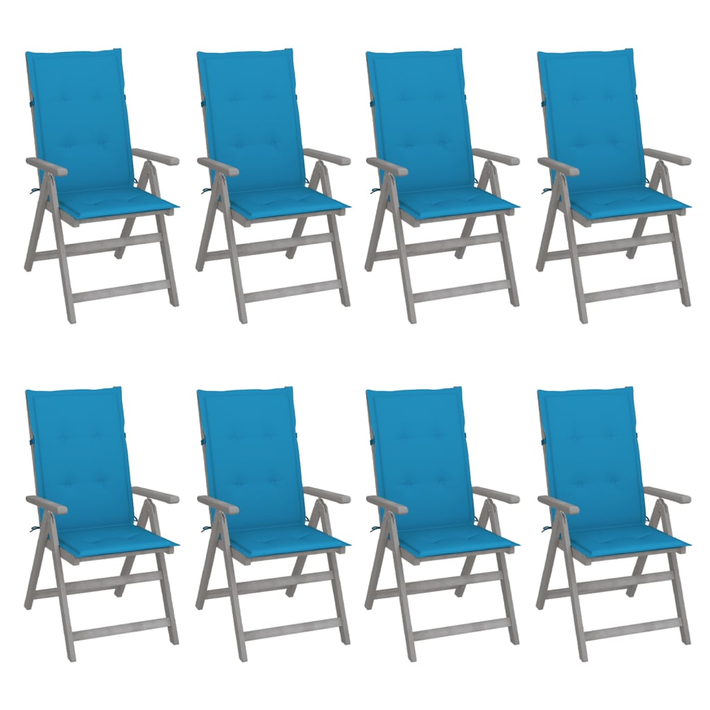 Cadeiras jardim reclináveis c/ almofadões 8 pcs acácia cinzento