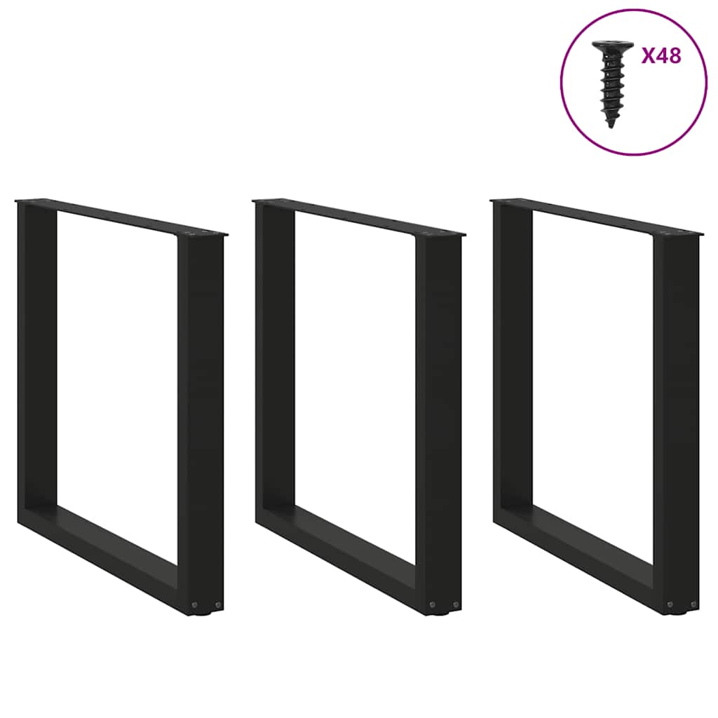 Pés para mesa de jantar em formato de u, 3 peças, preto, 90x(72-73) cm, aço