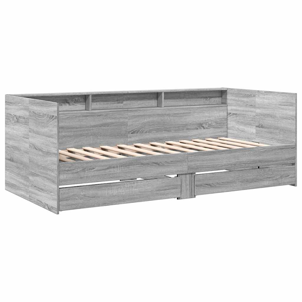 Sofá-cama com gavetas sem colchão 100x200 cm cinzento sonoma