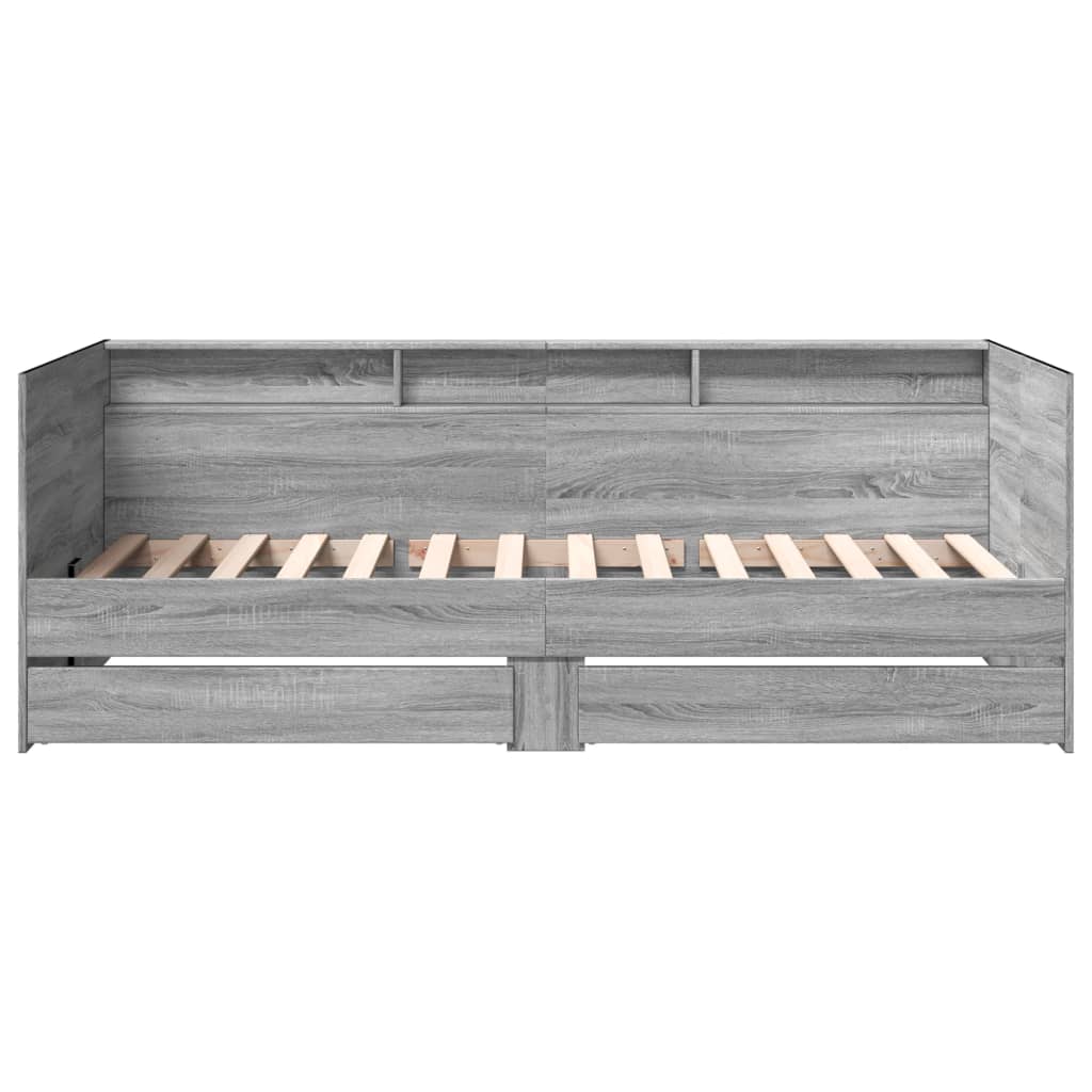 Sofá-cama com gavetas sem colchão 100x200 cm cinzento sonoma