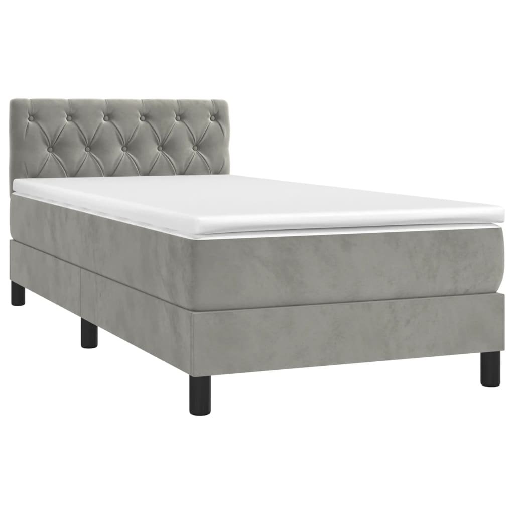 Cama com molas/colchão 80x200 cm veludo cinza-claro