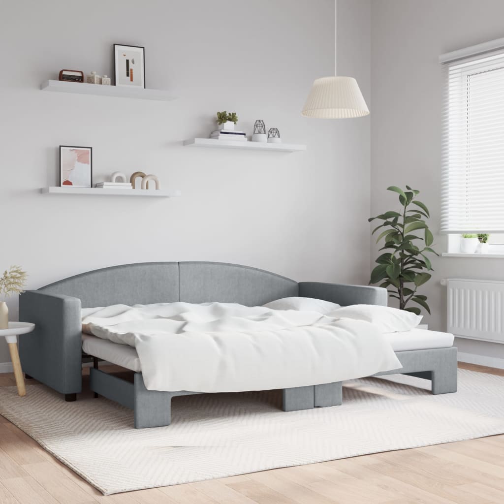 Sofá-cama com gavetão 90x200 cm tecido cinzento-claro
