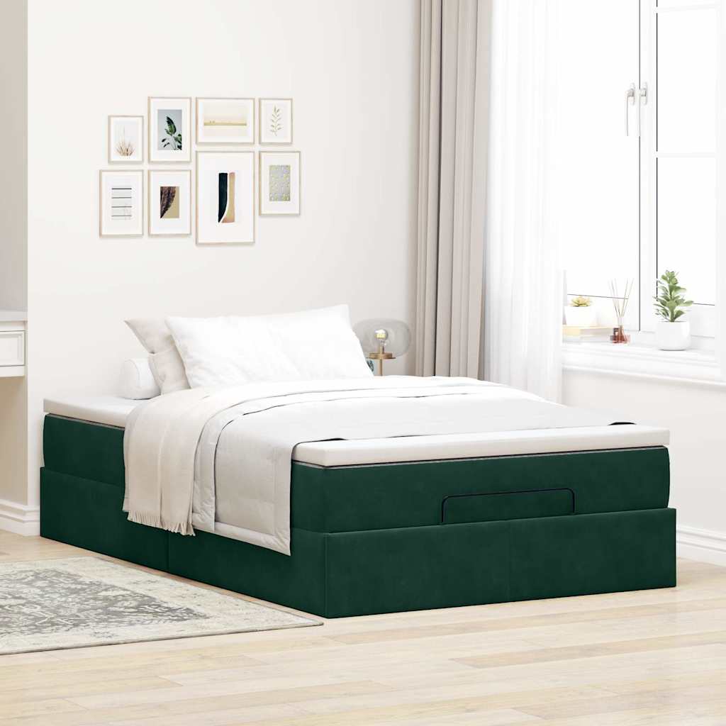 Cama otomana com colchão 120x190 cm veludo verde-escuro