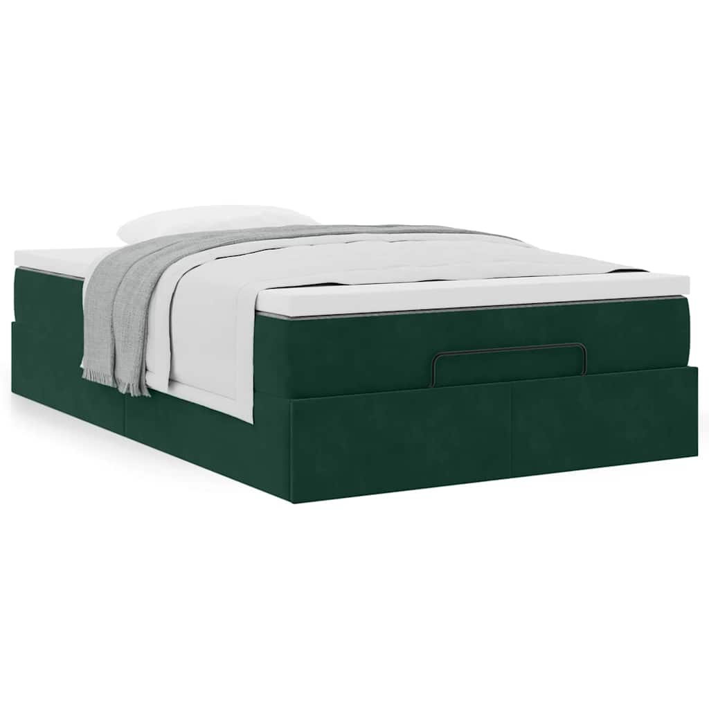 Cama otomana com colchão 120x190 cm veludo verde-escuro