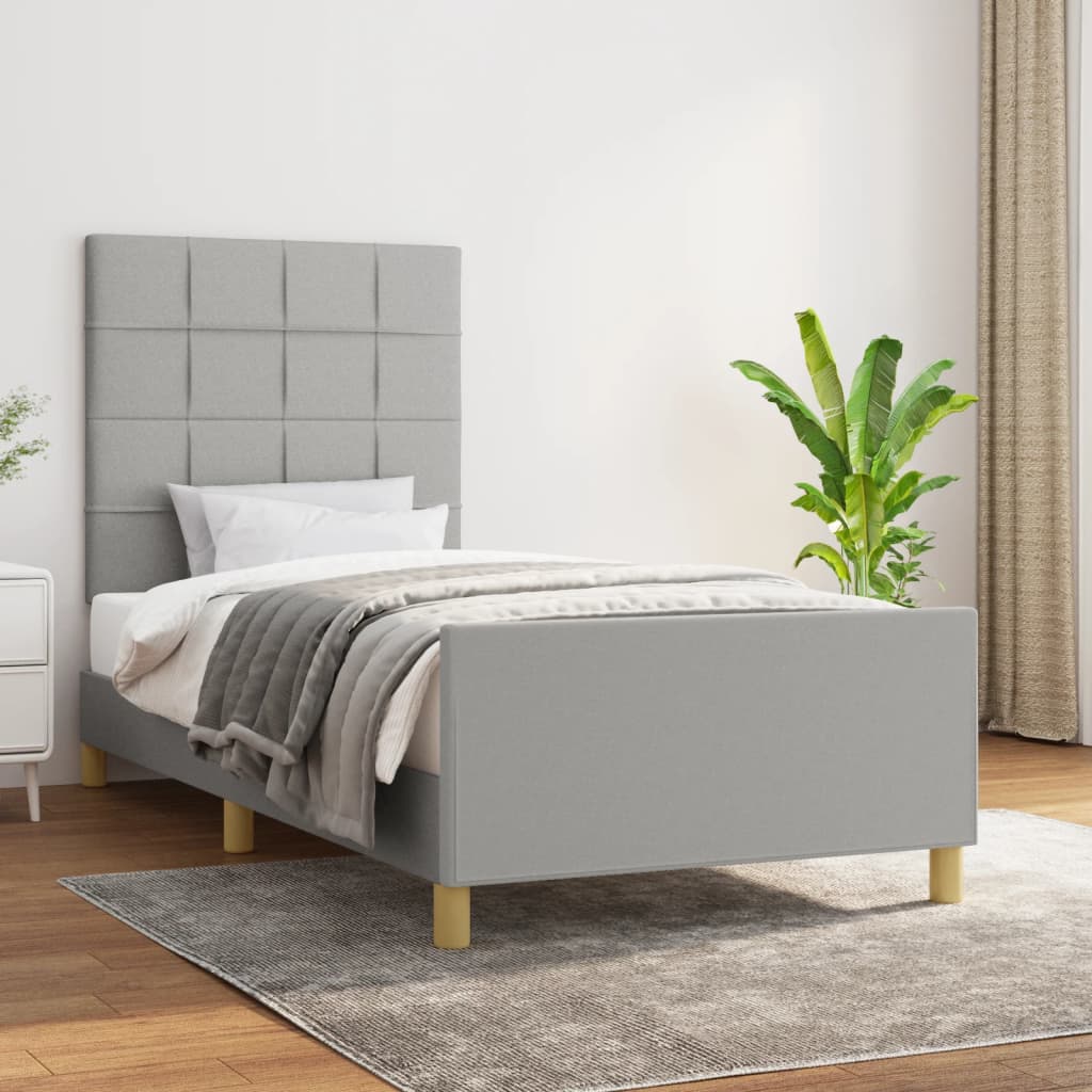Estrutura de cama sem colchão 100x200 cm tecido cinzento-claro