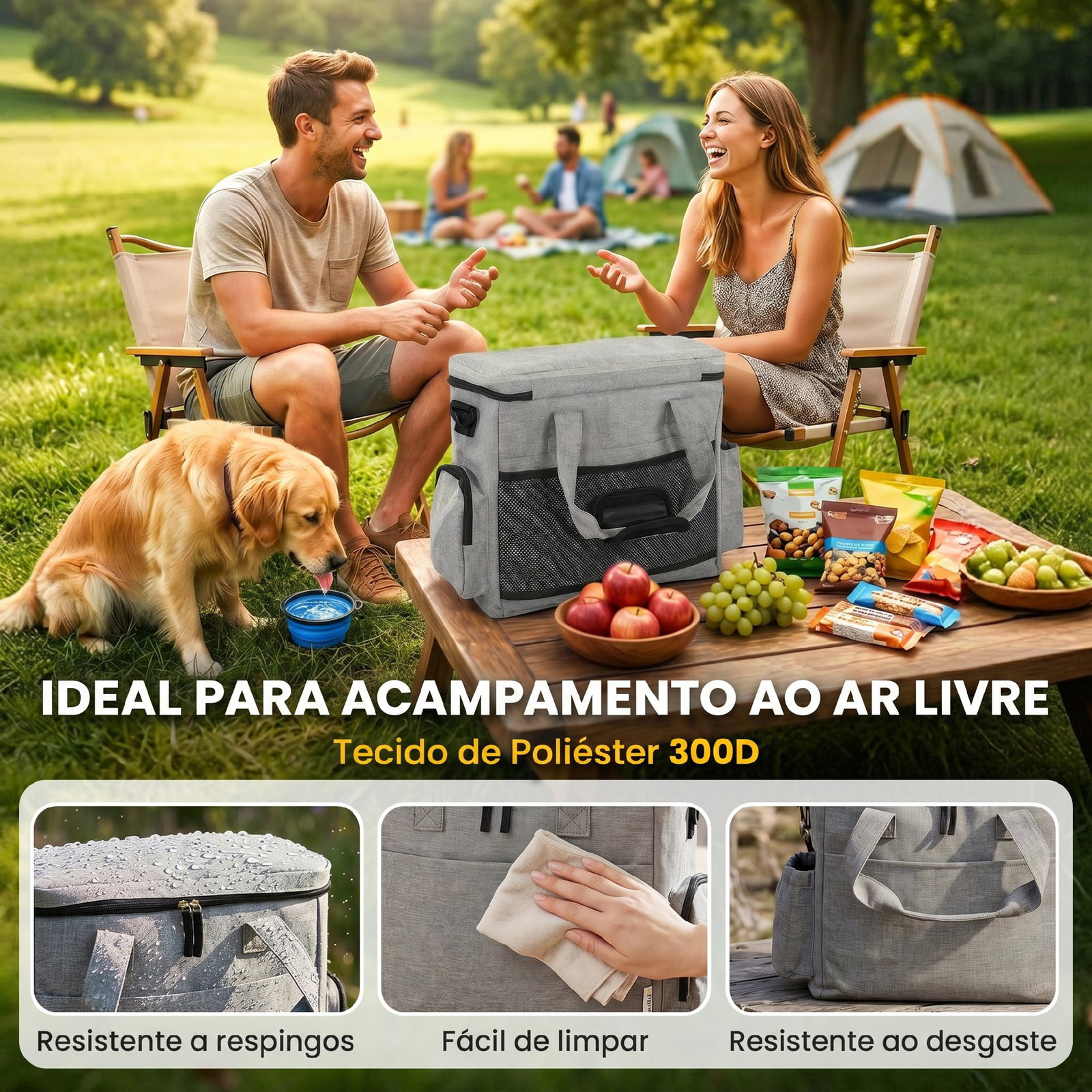 Bolsa de viagem para cães bolsa de recompensas com 2 recipientes de ração e tigela dobrável bolsos cinzento claro