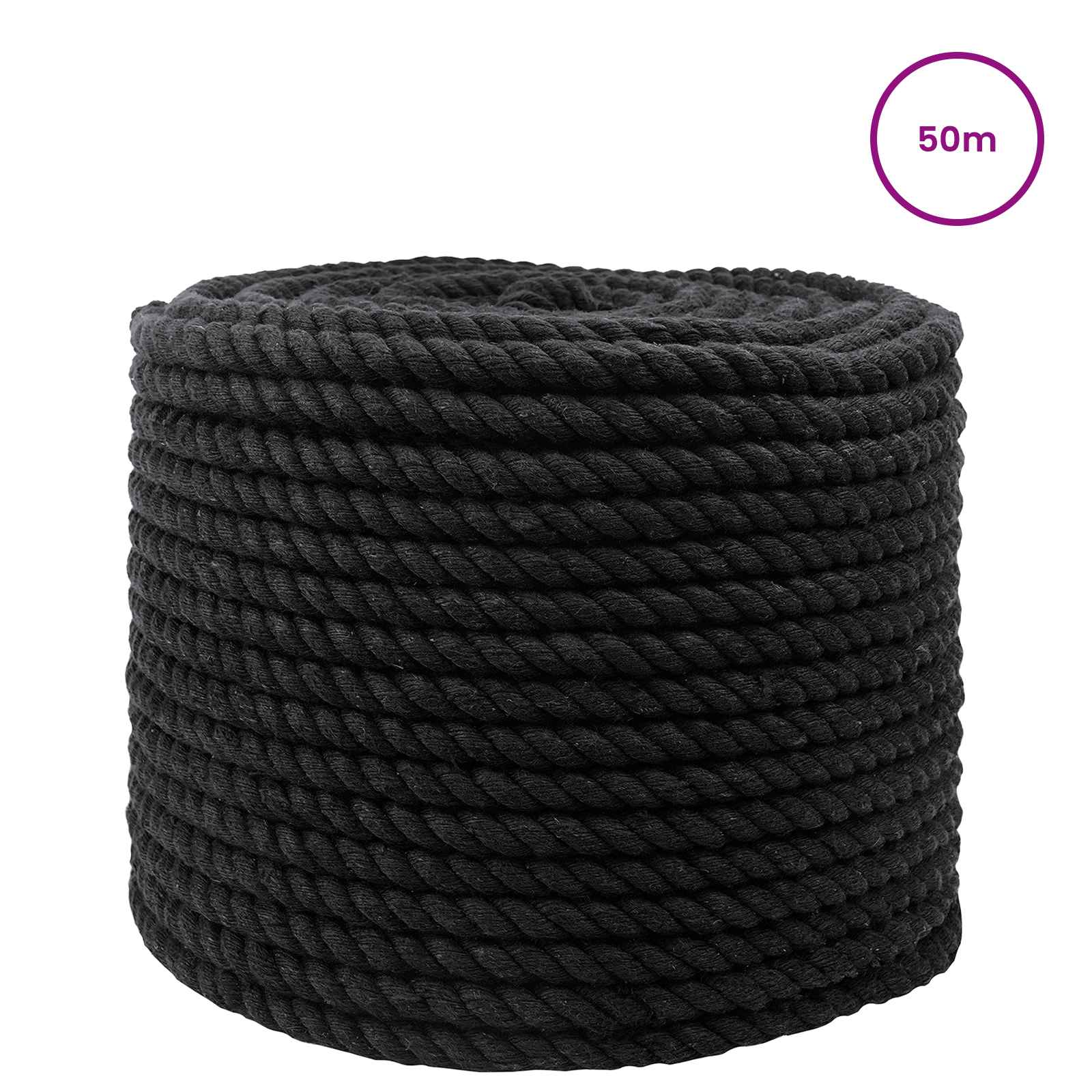 Corda de algodão 12 mm 50 m preto 100% algodão