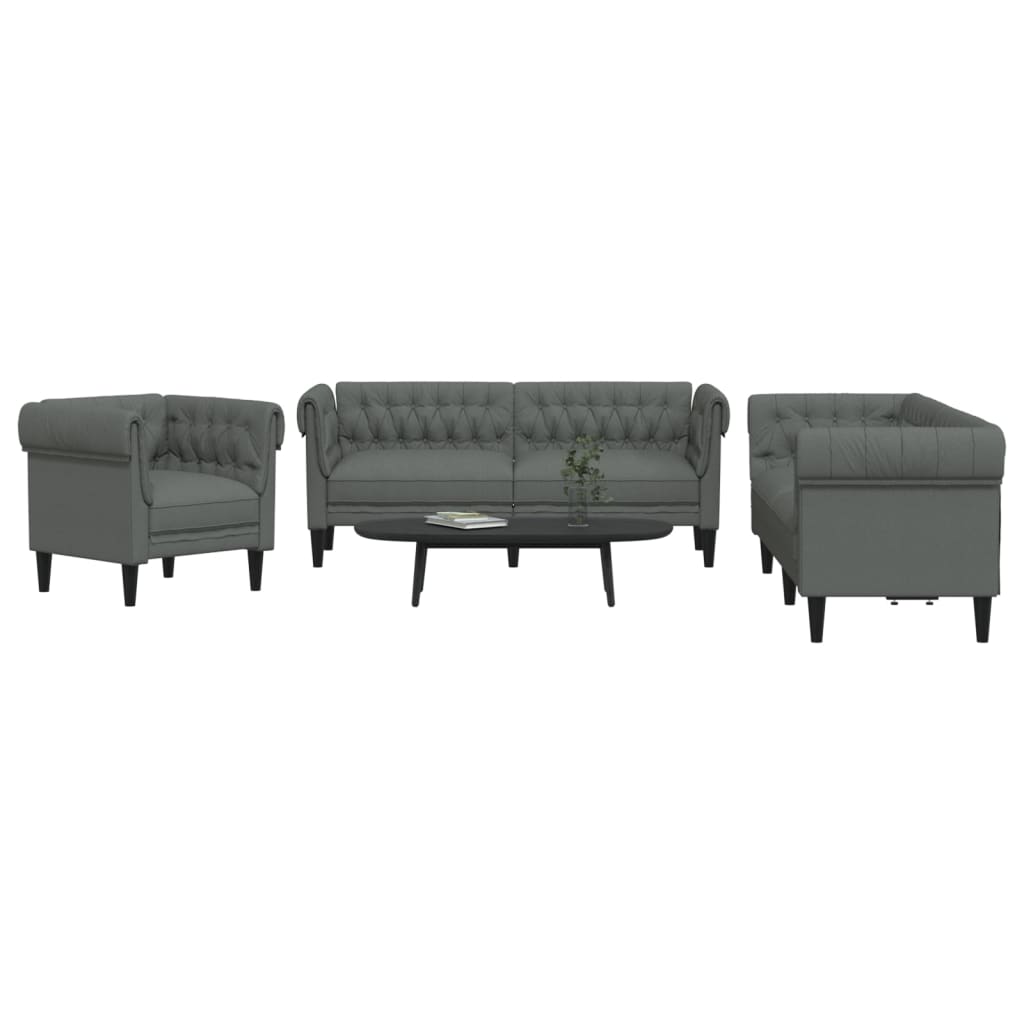 3 Pcs conjunto de sofás tecido cinzento-escuro