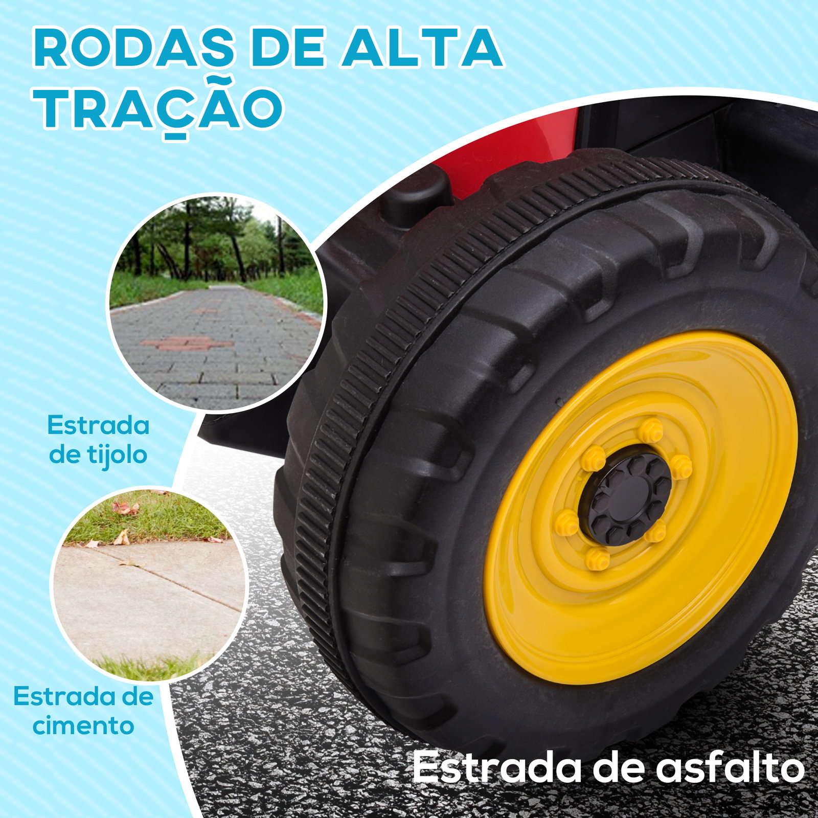 Trator elétrico com reboque amovível com controlo remoto música mp3 luzes e cinto de segurança 136,5x50x52,5 cm vermelho