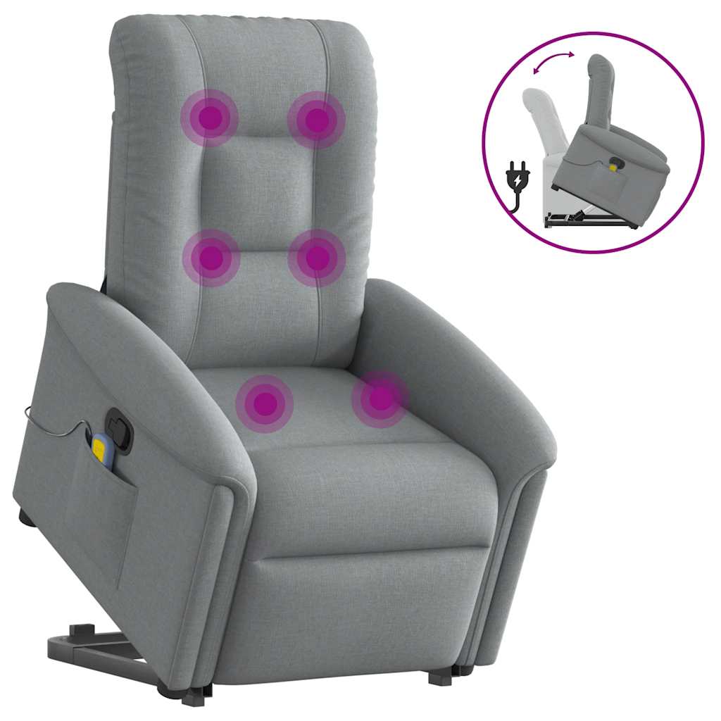 Poltrona reclinável massagens tecido cinzento-claro