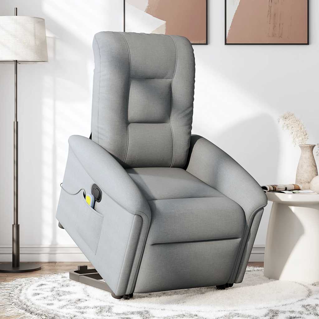 Poltrona reclinável massagens tecido cinzento-claro