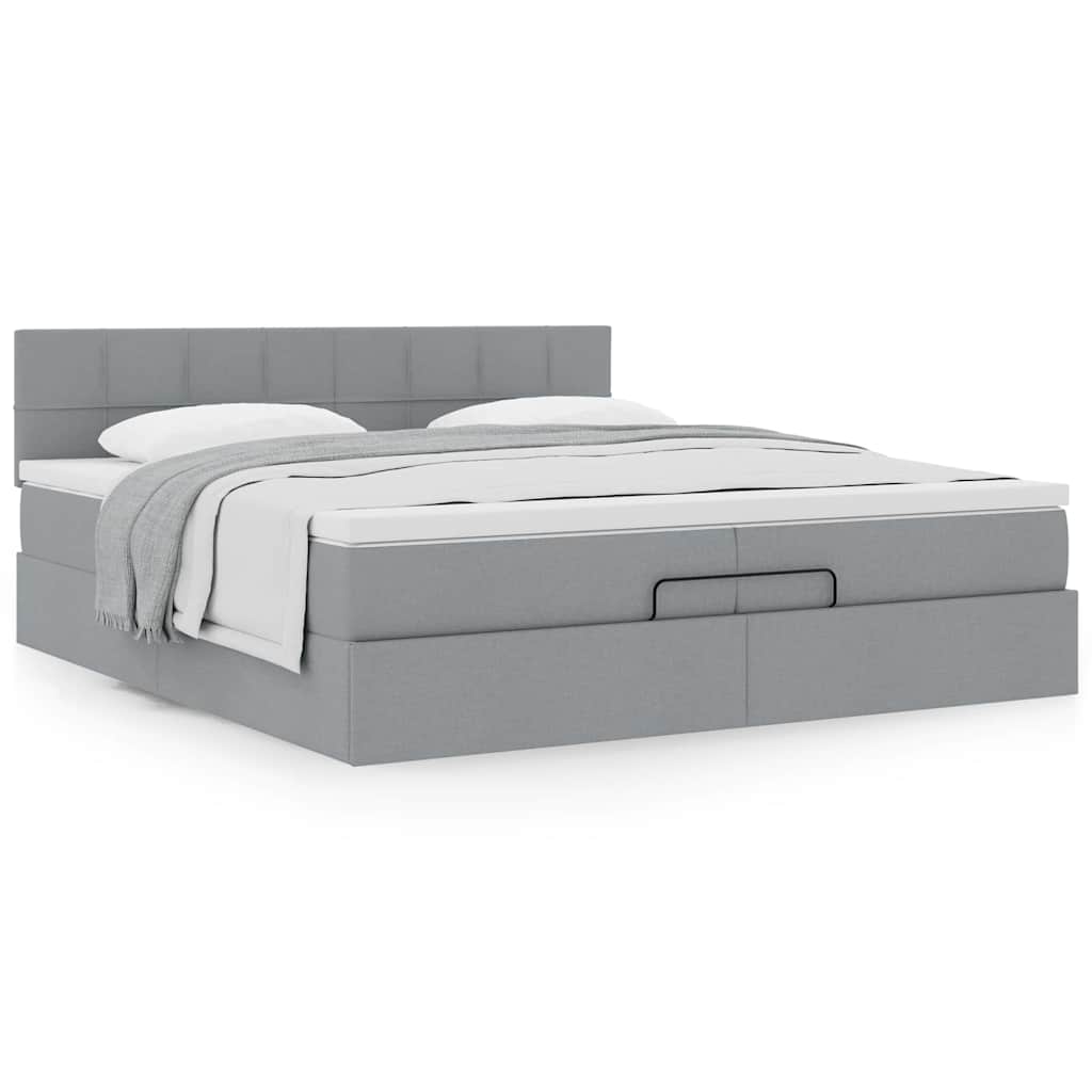 Estrutura de cama otomana com colchão 200x200 cm cinzento-claro