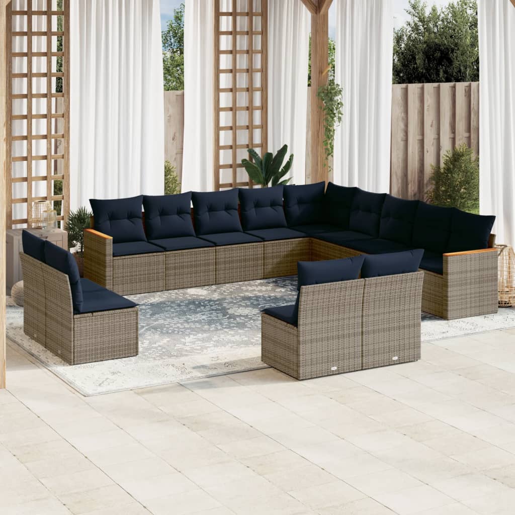 Conjunto de sofá de jardim com 13 peças e almofadas em rattan sintético cinza