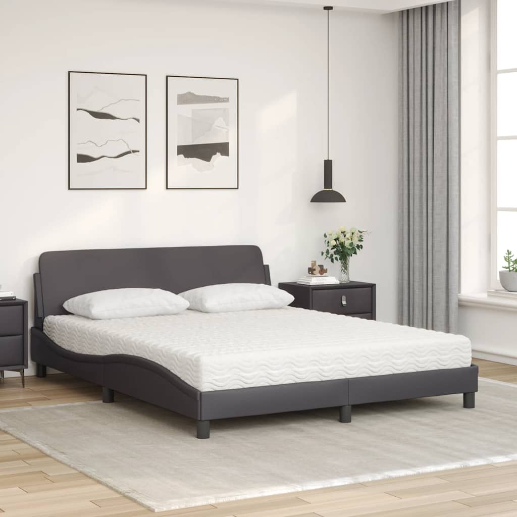 Cama com colchão dover 160x200 cm couro artificial cinzento