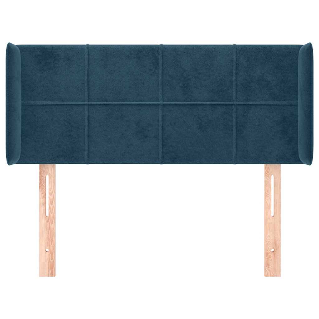 Cabeceira de cama c/ abas veludo 103x16x78/88cm azul-escuro