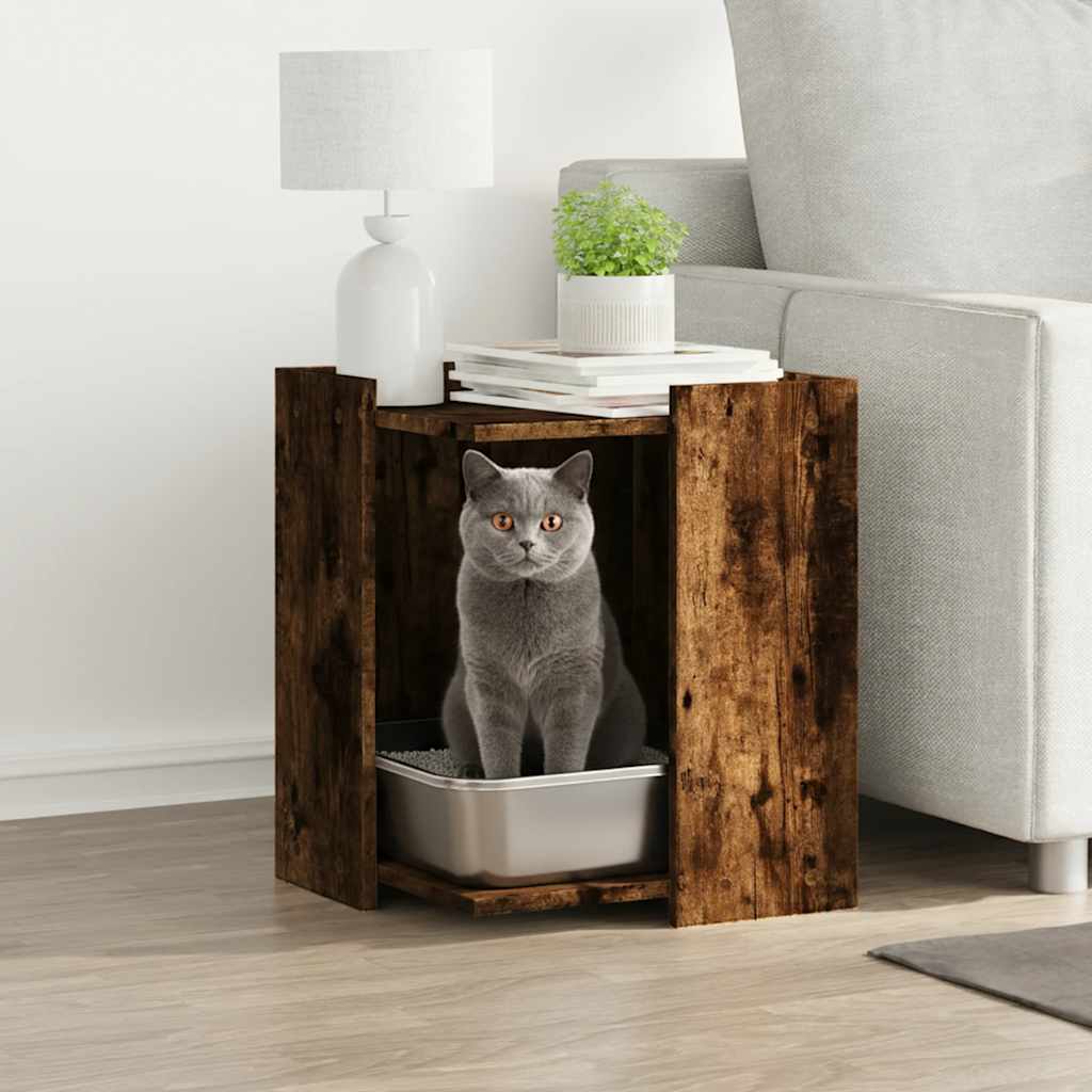 Compartim. caixa de areia gatos deriv. madeira carvalho fumado