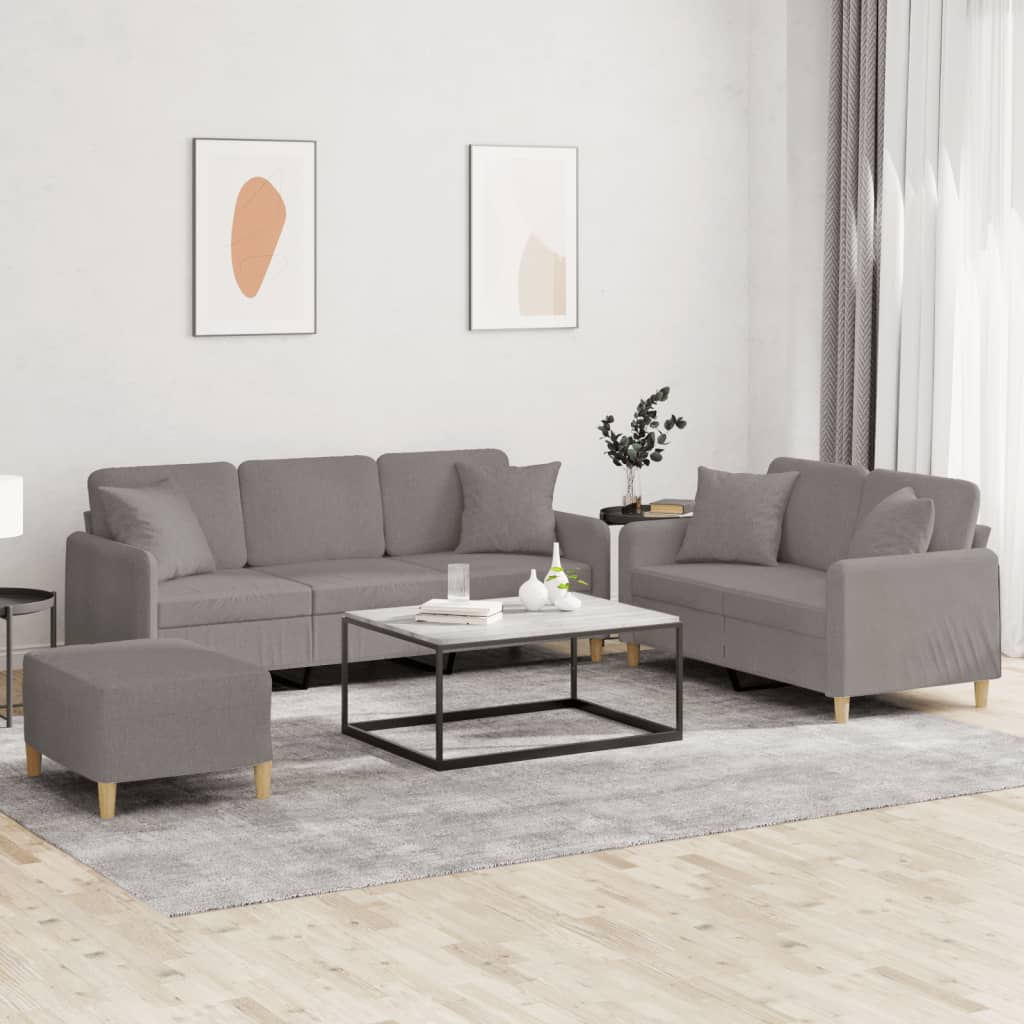3 Pcs conjunto de sofás com almofadas tecido cinza-acastanhado