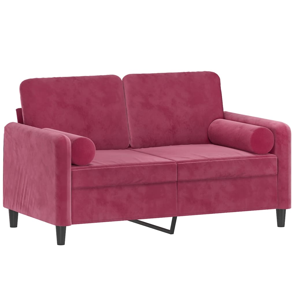 Sofá 2 lug. + almofadas decorativas 120cm veludo vermelho tinto