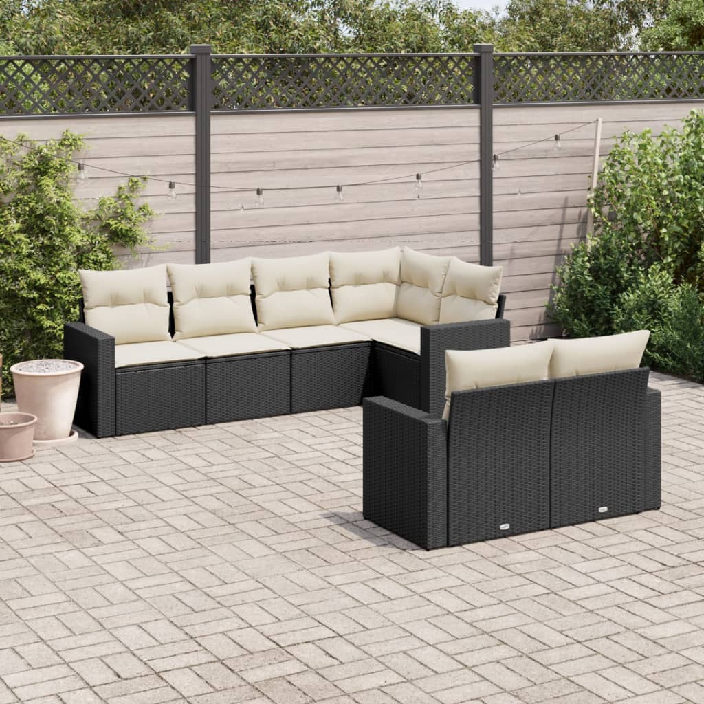 7 Pcs conjunto de sofás p/ jardim c/ almofadões vime PE preto