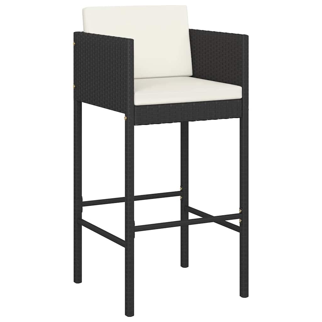 5 Pcs conjunto de bar p/ jardim c/ almofadões vime PE preto