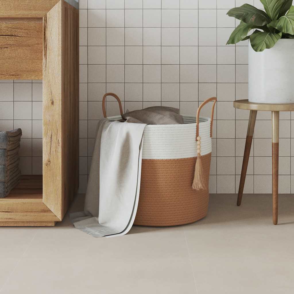 Cesto de arrumação ø40x35 cm algodão castanho e branco