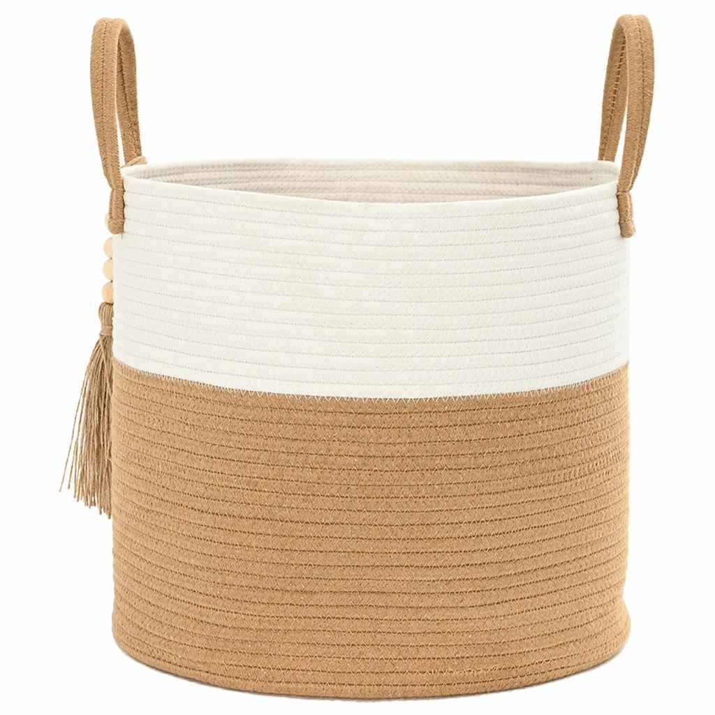 Cesto de arrumação ø40x35 cm algodão castanho e branco