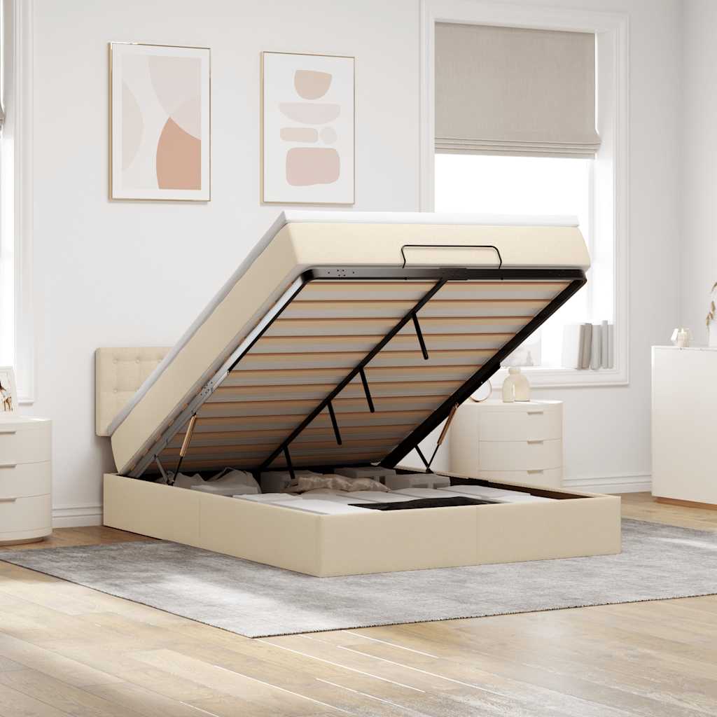 Cama otomana com colchão tecido creme 140x190 cm
