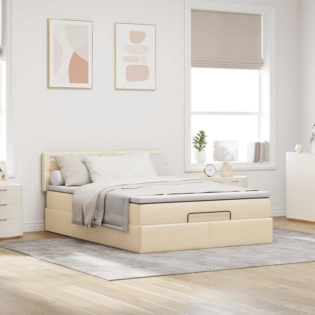 Cama otomana com colchão tecido creme 140x190 cm