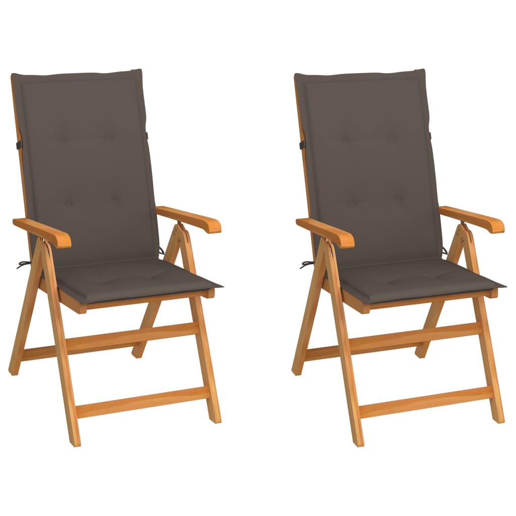Cadeiras de jardim c/ almofadões cinza-acast. 2 pcs teca maciça
