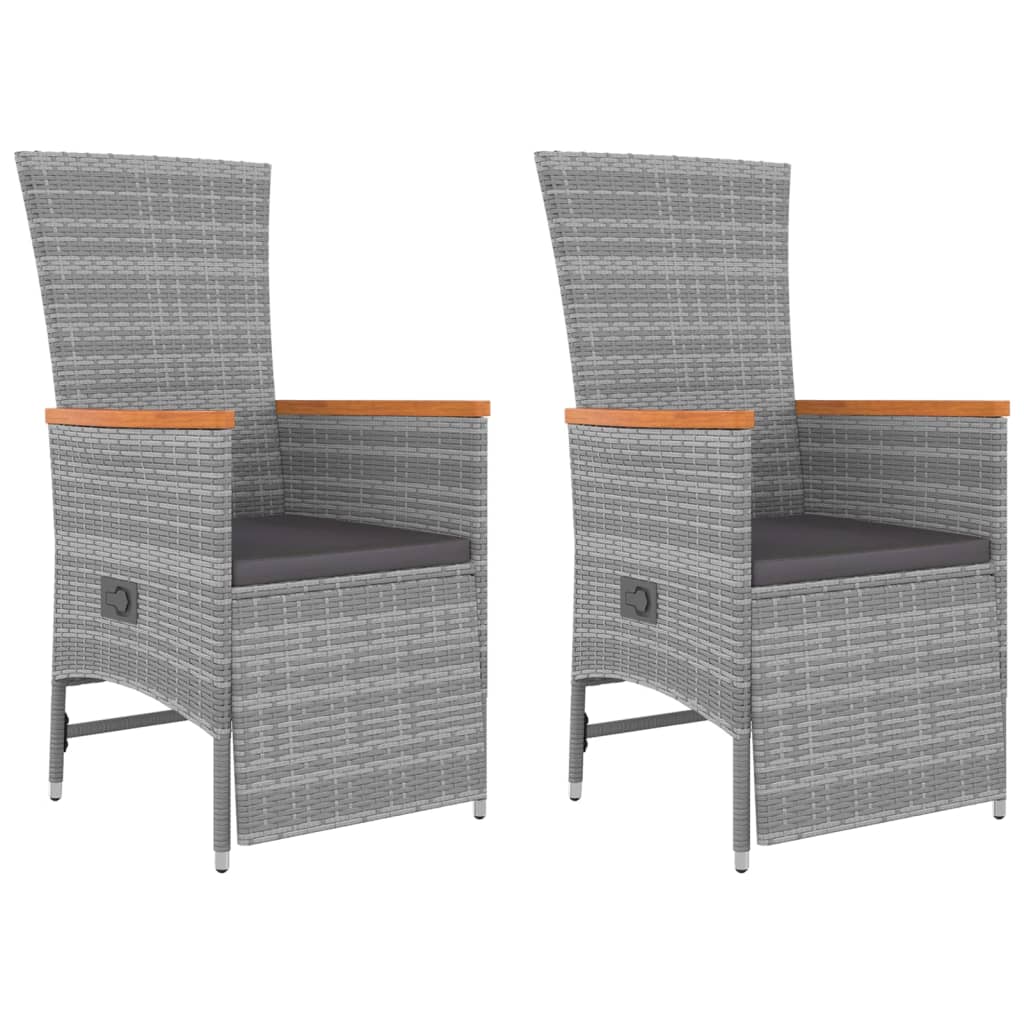 3 Pcs conjunto lounge de jardim vime PE/acácia maciça cinza