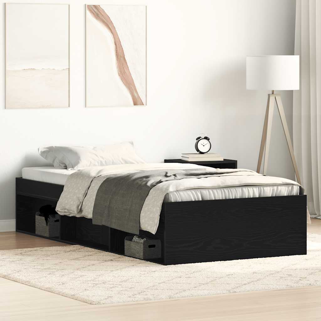 Estrutura de cama sem colchão, carvalho preto, 90x190 cm, madeira engenheirada
