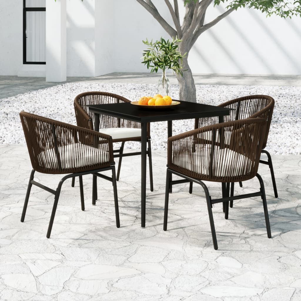5 Pcs conjunto de jantar para jardim castanho