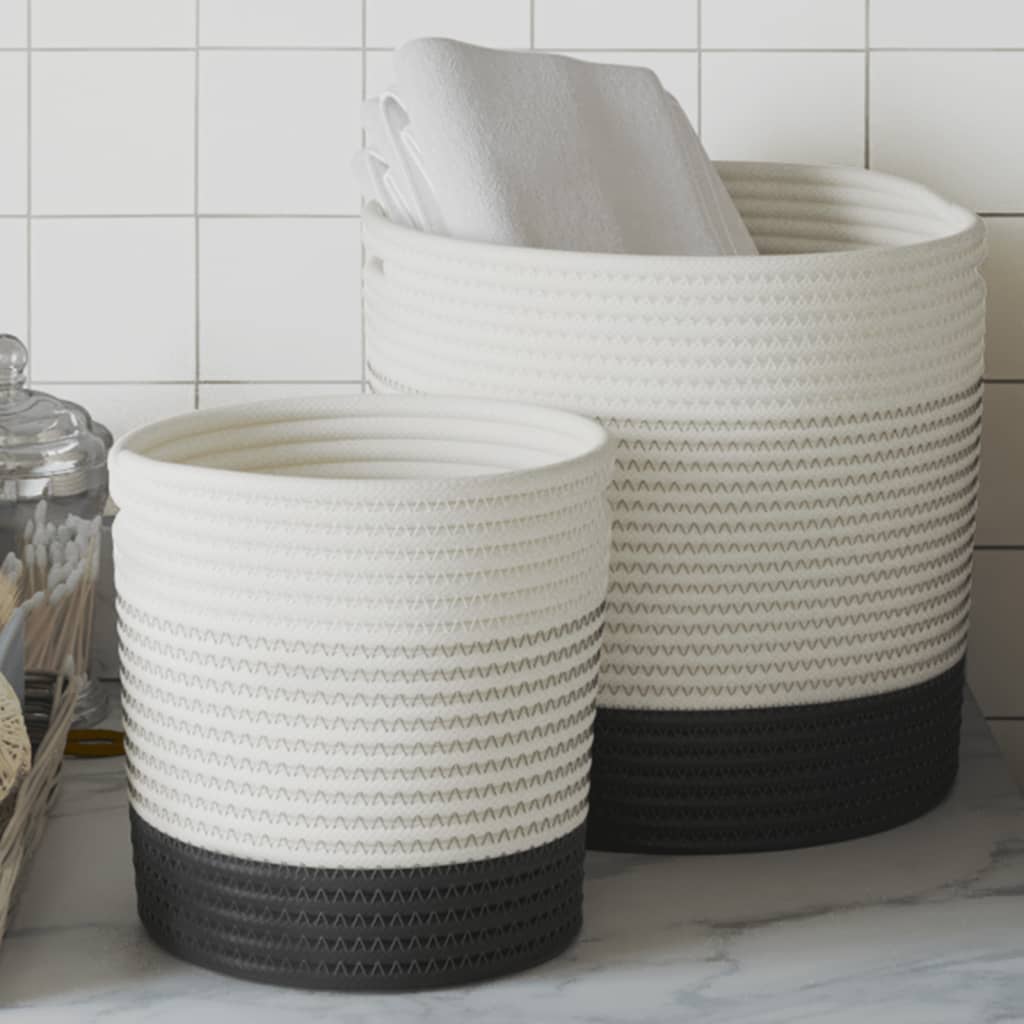 Cestos de arrumação 2 pcs algodão branco e preto