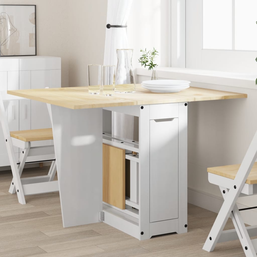 Mesa de jantar dobrável corona madeira de pinho maciça branco