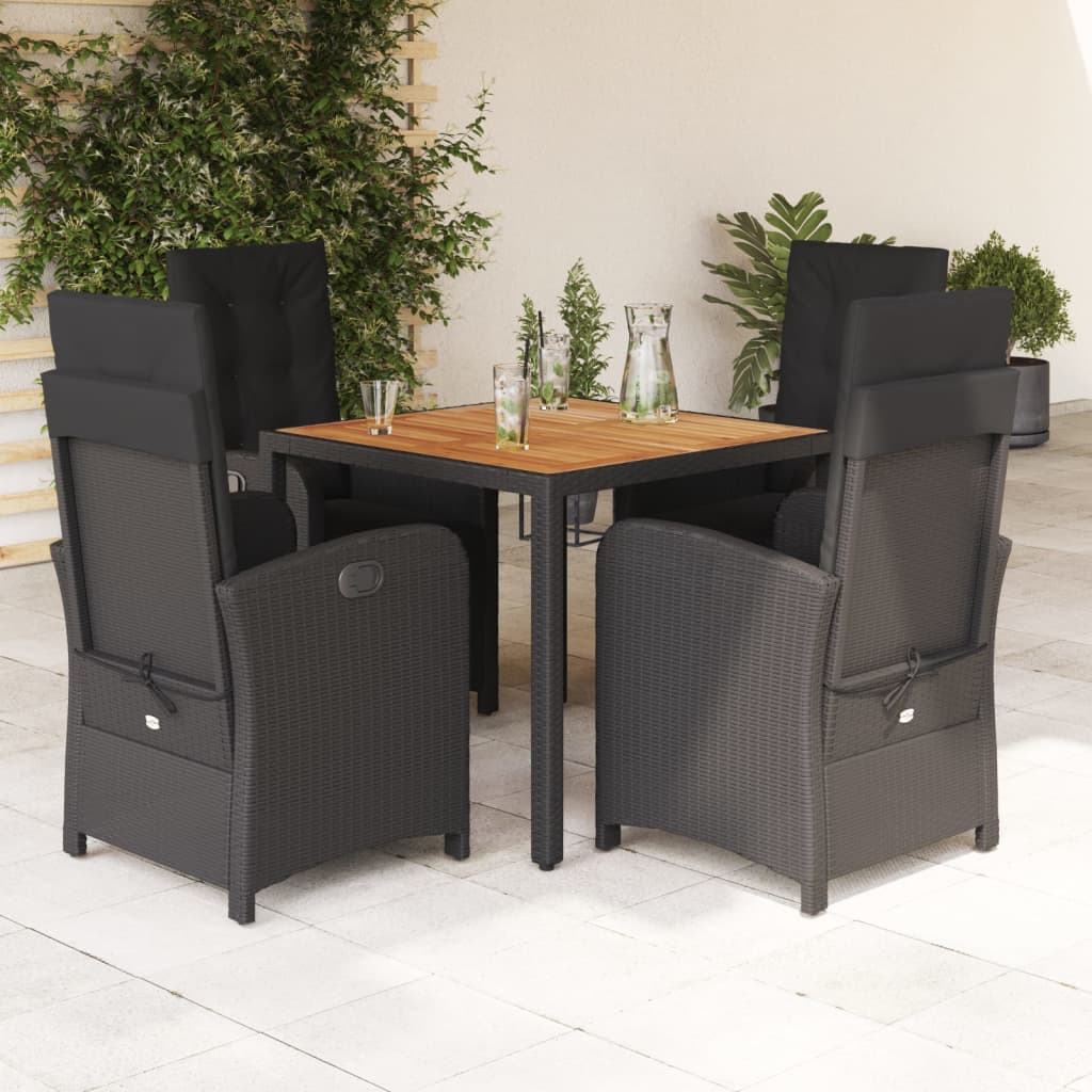 5 Pcs conjunto de jantar p/ jardim c/ almofadões vime PE preto