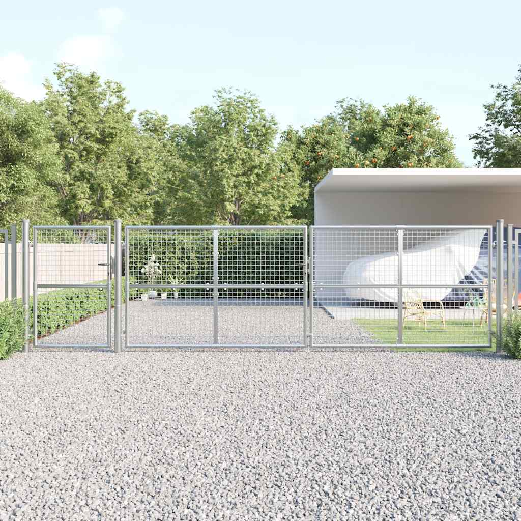 Portão de jardim em tela metálica cor prata 500x125 cm aço galvanizado.