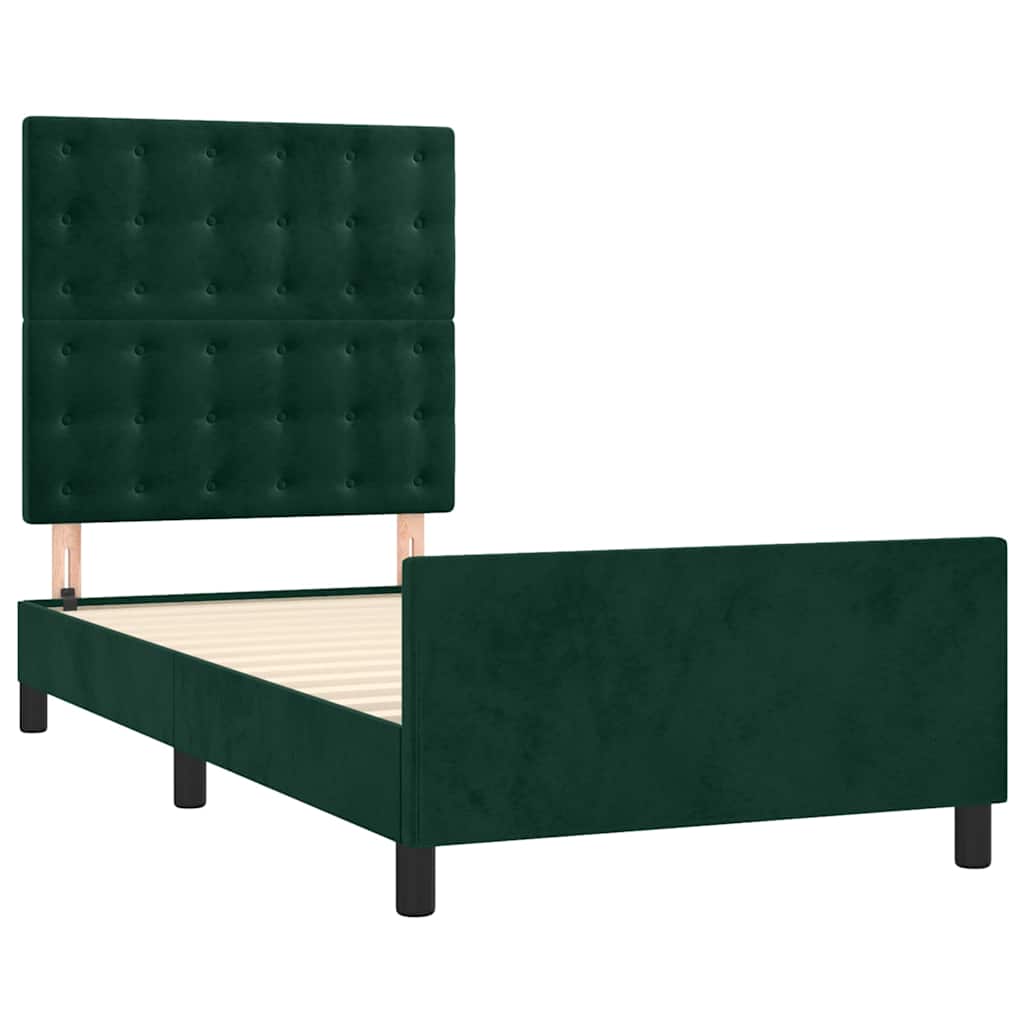 Estrutura de cama sem colchão 90x190 cm veludo verde-escuro