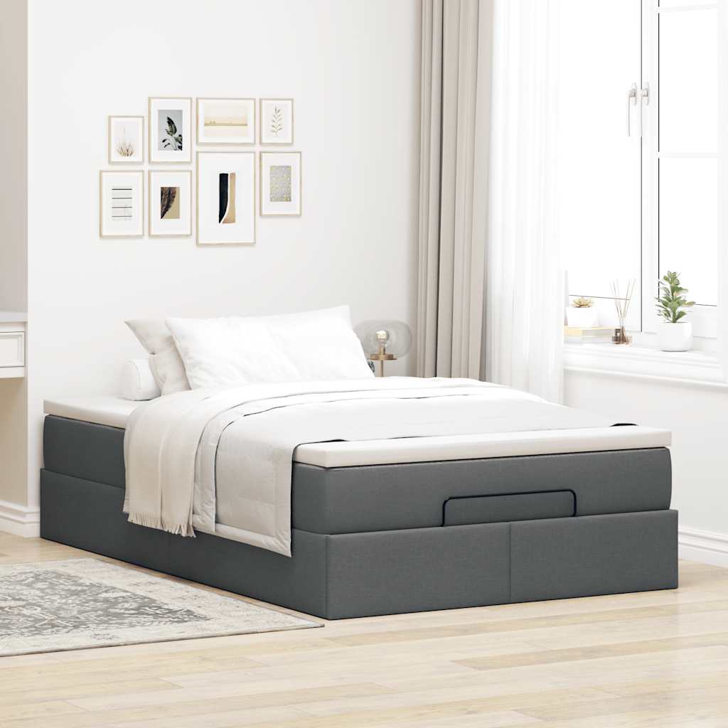 Estrutura cama otomana colchão 120x200cm tecido cinzento escuro
