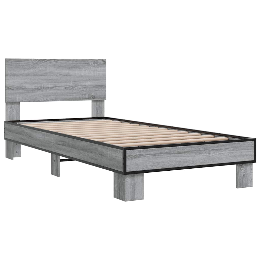 Estrutura de cama derivados de madeira e metal cinzento sonoma