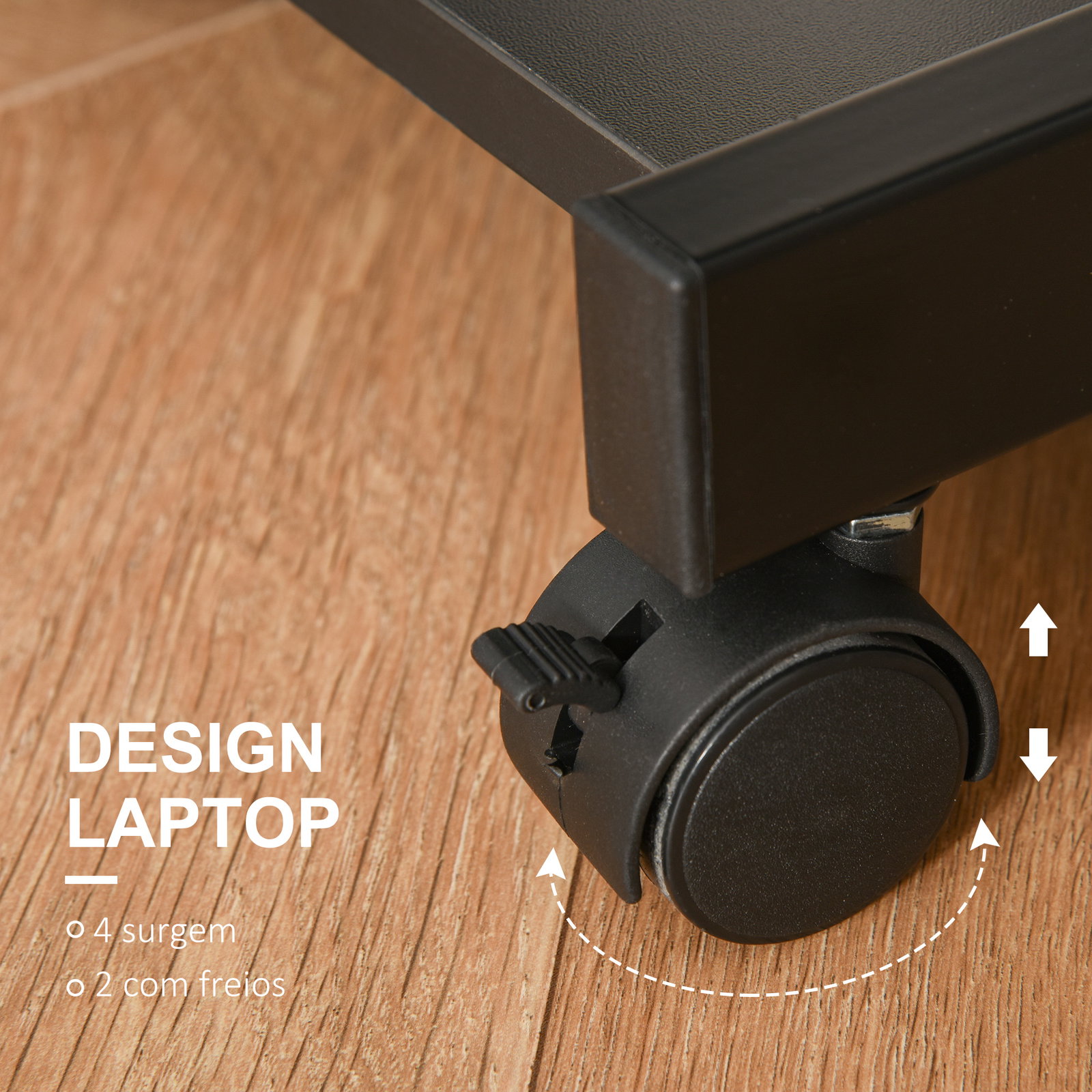 Secretária para computador com rodas 60x48 cm com prateleira deslizante para teclado e prateleira inferior estrutura metálica preto
