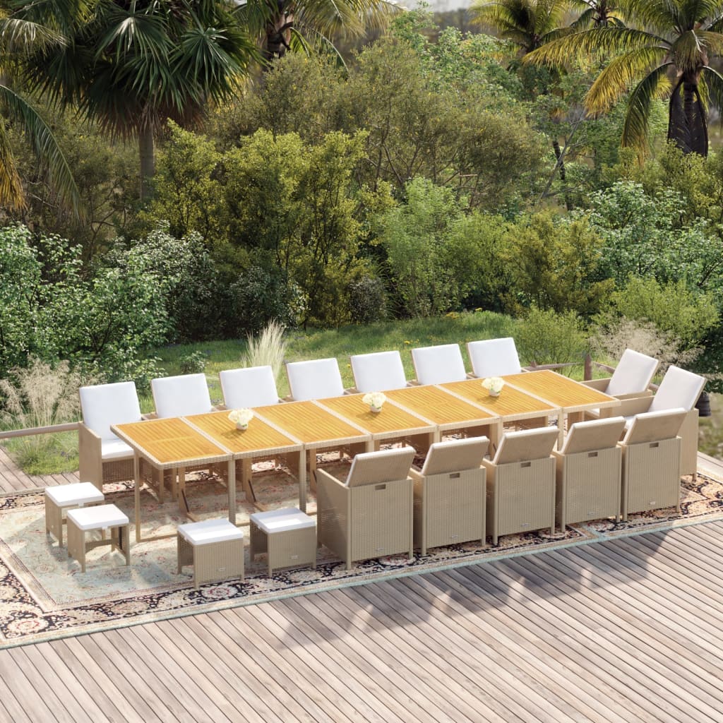 19 Pcs conjunto jantar p/ jardim c/ almofadões vime PE bege