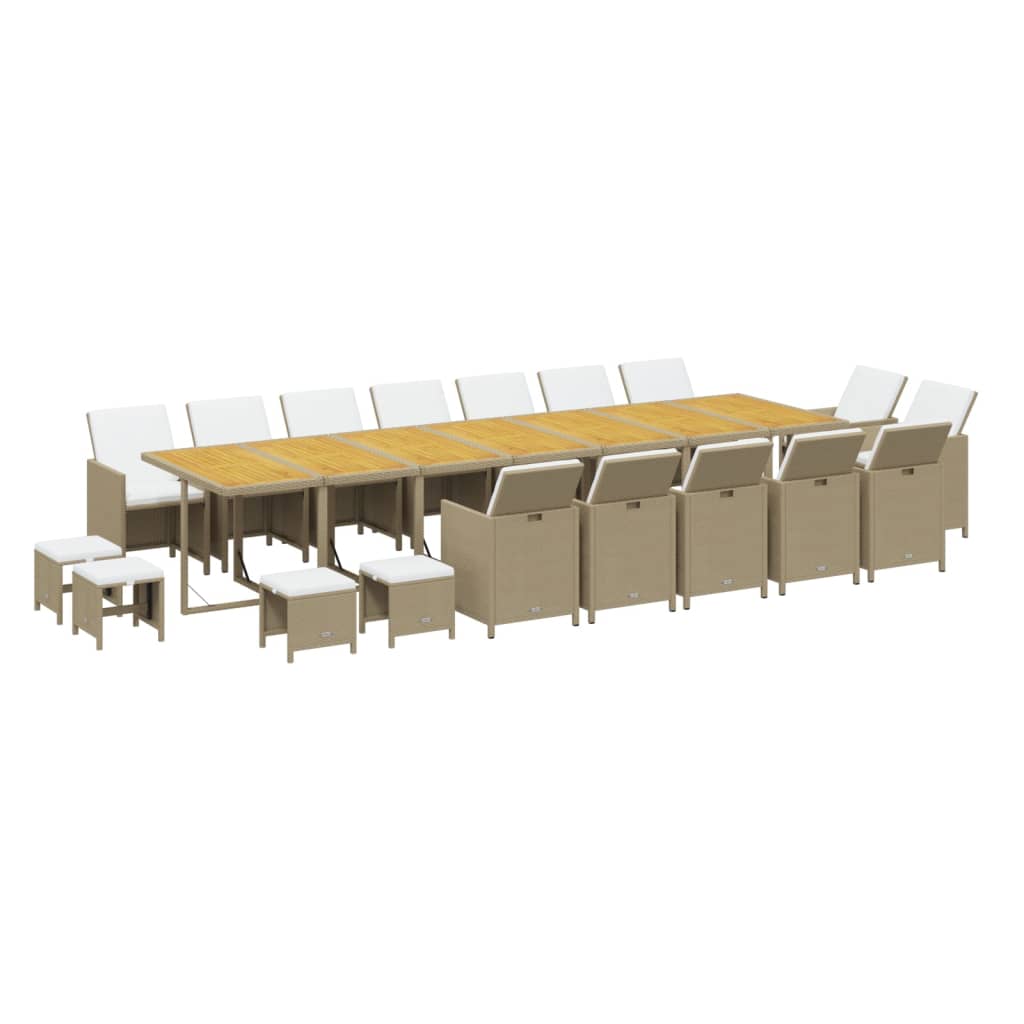19 Pcs conjunto jantar p/ jardim c/ almofadões vime PE bege